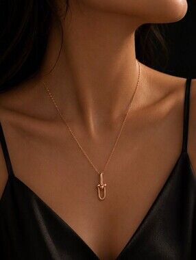 Minimalist Paperclip Pendant Necklace | Rose Gold Tone | Dainty Everyday Jewelry
